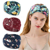 HKM-669395 Floral Plaid Women's Printed Knitted Wide-Brim Headband