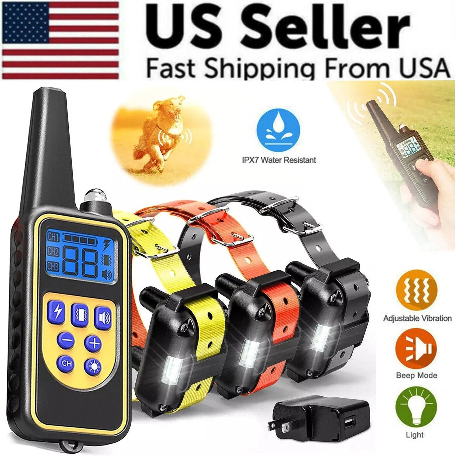 JMT-327754 Rechargeable Waterproof Remote Dog Training Collar with 3000 FT Range