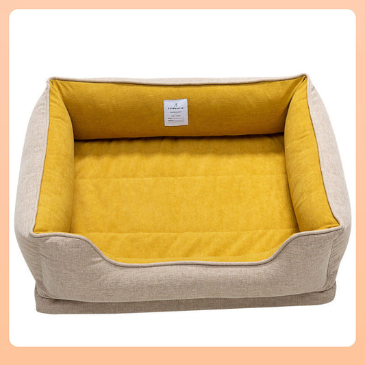 HKM-023507 Comfortable Removable and Washable Waterproof Square Cat Kennel - Available in Khaki, Apricot, and Yellow, Sizes M, L, XL
