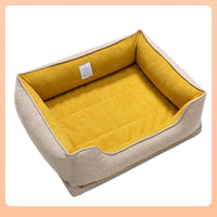 HKM-023507 Comfortable Removable and Washable Waterproof Square Cat Kennel - Available in Khaki, Apricot, and Yellow, Sizes M, L, XL
