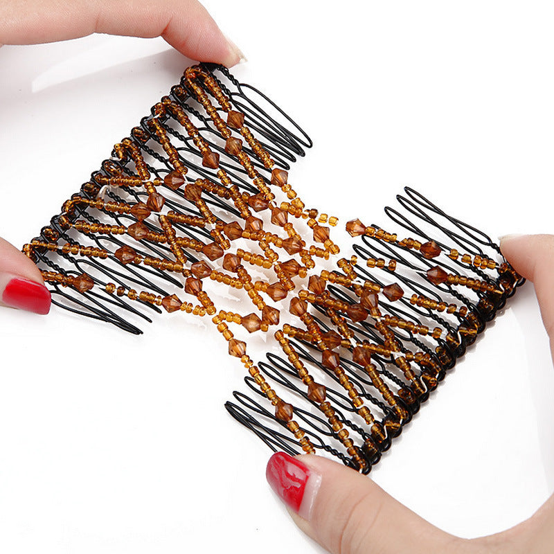 HKM-650131 Bright Beaded Variety Hair Clips and Magic Hair Comb Set with Acrylic and Metal Materials