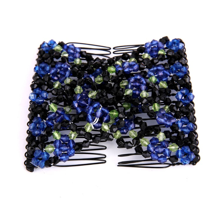 HKM-650131 Bright Beaded Variety Hair Clips and Magic Hair Comb Set with Acrylic and Metal Materials