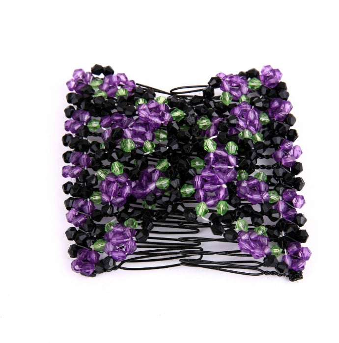 HKM-650131 Bright Beaded Variety Hair Clips and Magic Hair Comb Set with Acrylic and Metal Materials