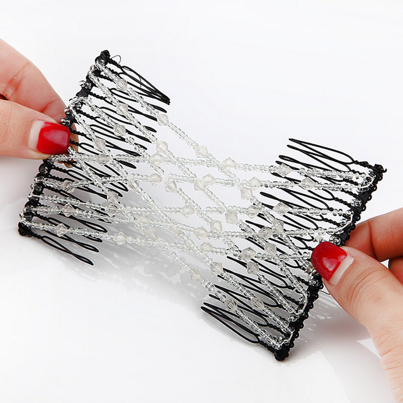 HKM-650131 Bright Beaded Variety Hair Clips and Magic Hair Comb Set with Acrylic and Metal Materials