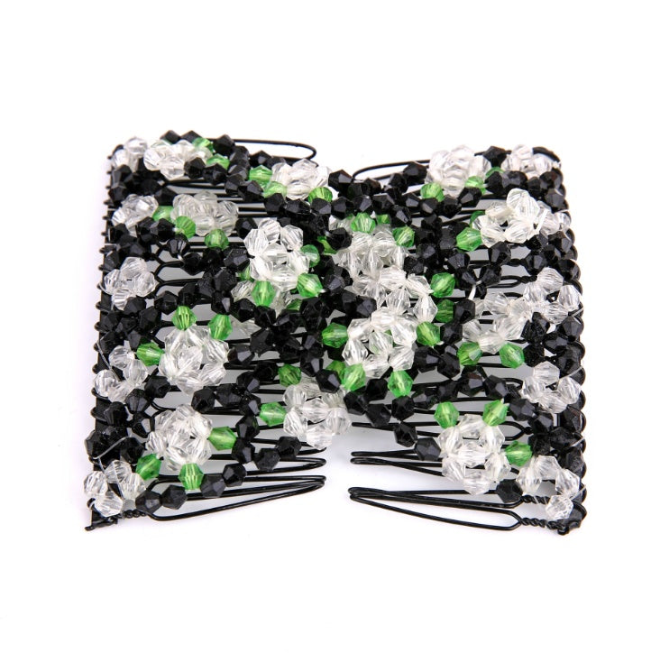 HKM-650131 Bright Beaded Variety Hair Clips and Magic Hair Comb Set with Acrylic and Metal Materials