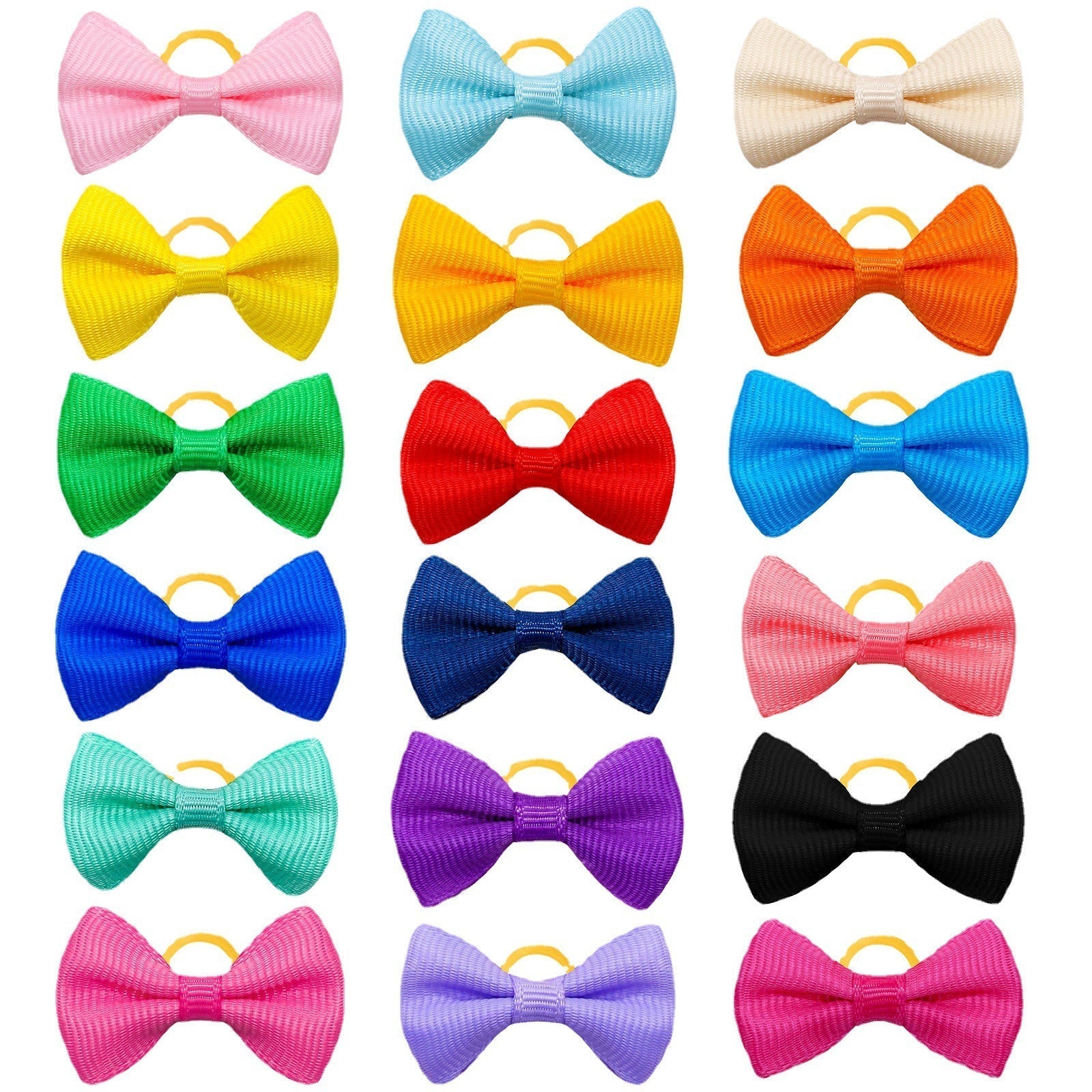 HKM-096339 Solid Color Pet Hair Bows - Macaron Style Rubber Bands for Dogs and Cats (50pcs)