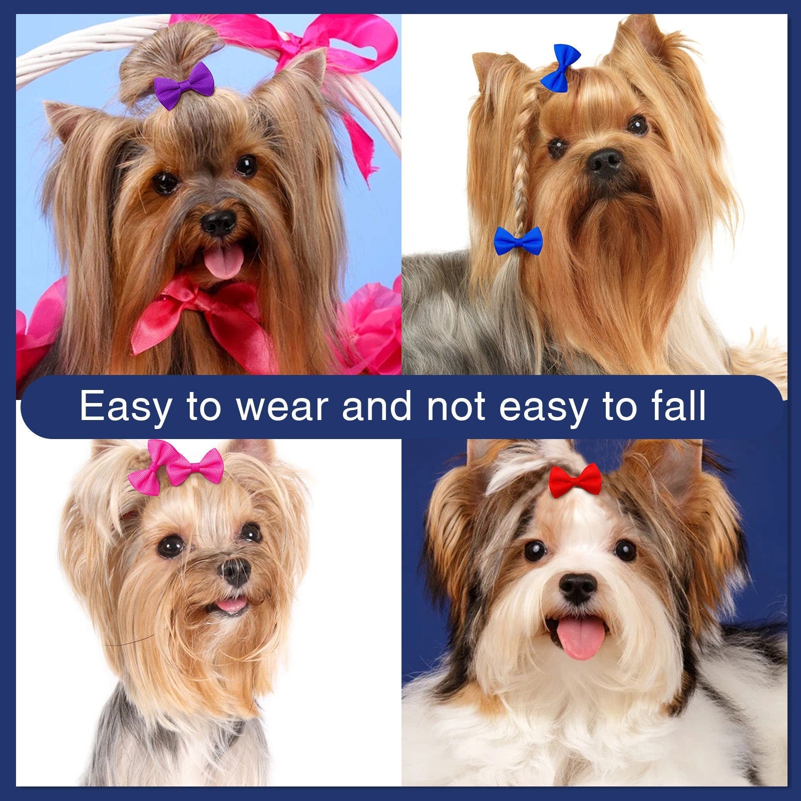 HKM-096339 Solid Color Pet Hair Bows - Macaron Style Rubber Bands for Dogs and Cats (50pcs)