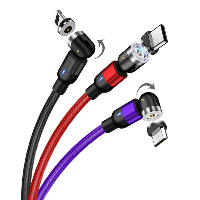 KTX-283411 Rotating Magnetic Charging Cable - USB Type-C, 0.5M/1M/2M, Black/Red/Purple, 5V/2.4A