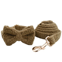 HKM-719571 Pet Necklet Set with Collar, Leash, Bow, and Vest - Brown 3-Piece and 4-Piece Options Available