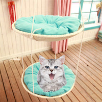 HKM-122131 Straw Cat Hammock and Climbing Frame for Cats - 50cm Diameter, Corn Husk and Cloth with Hemp Rope