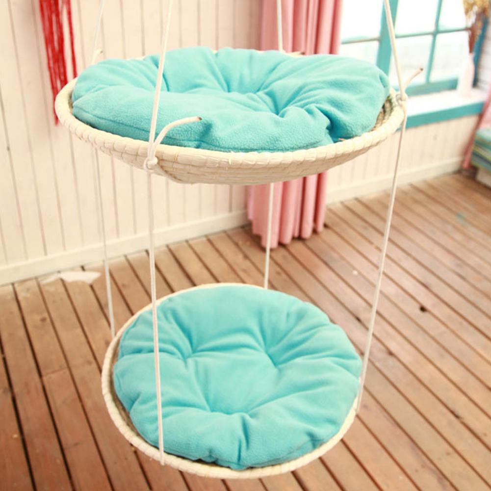 HKM-122131 Straw Cat Hammock and Climbing Frame for Cats - 50cm Diameter, Corn Husk and Cloth with Hemp Rope