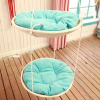 HKM-122131 Straw Cat Hammock and Climbing Frame for Cats - 50cm Diameter, Corn Husk and Cloth with Hemp Rope