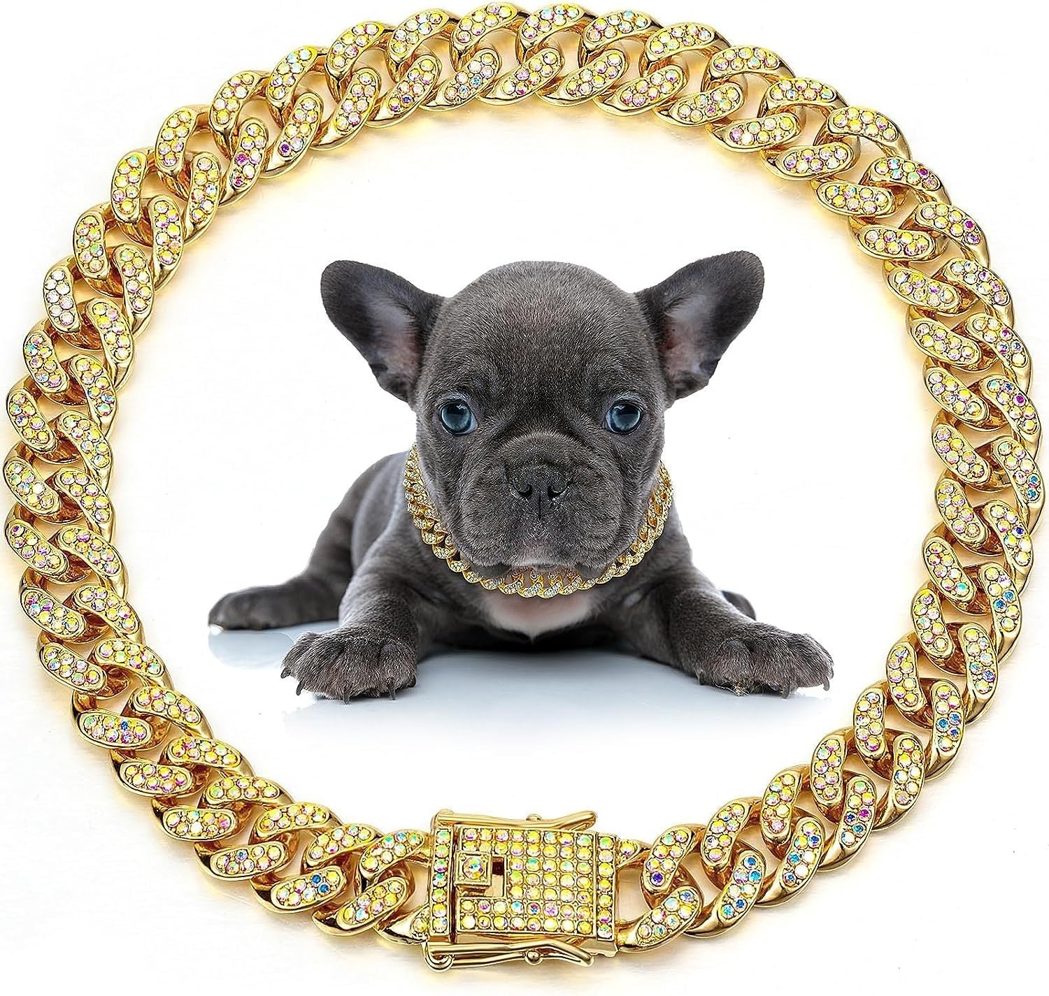 HKM-406547 Elegant Crystal Dog & Cat Necklace - Metal Chain Collar Accessories for Small, Medium, and Large Pets