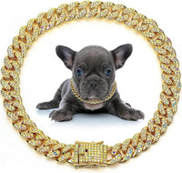 HKM-406547 Elegant Crystal Dog & Cat Necklace - Metal Chain Collar Accessories for Small, Medium, and Large Pets