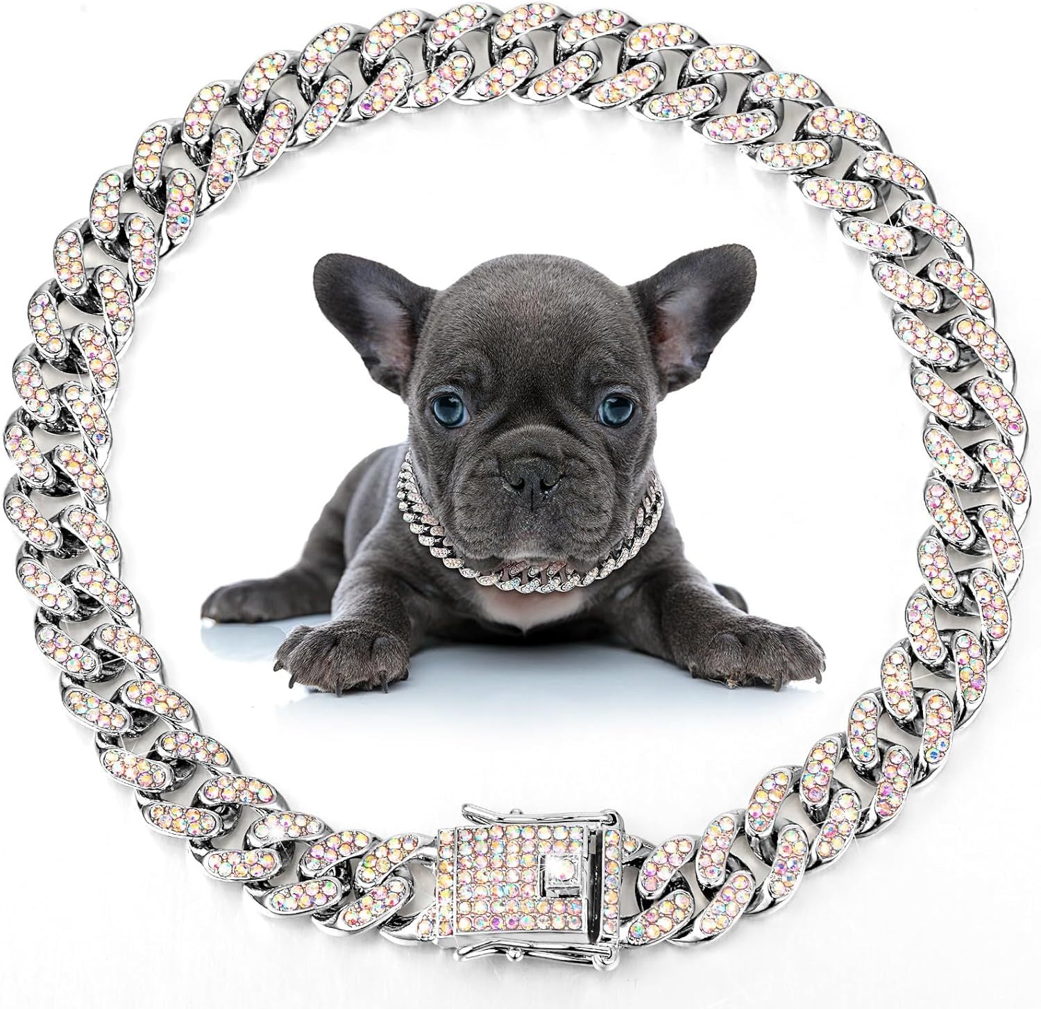 HKM-406547 Elegant Crystal Dog & Cat Necklace - Metal Chain Collar Accessories for Small, Medium, and Large Pets