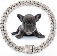 HKM-406547 Elegant Crystal Dog & Cat Necklace - Metal Chain Collar Accessories for Small, Medium, and Large Pets