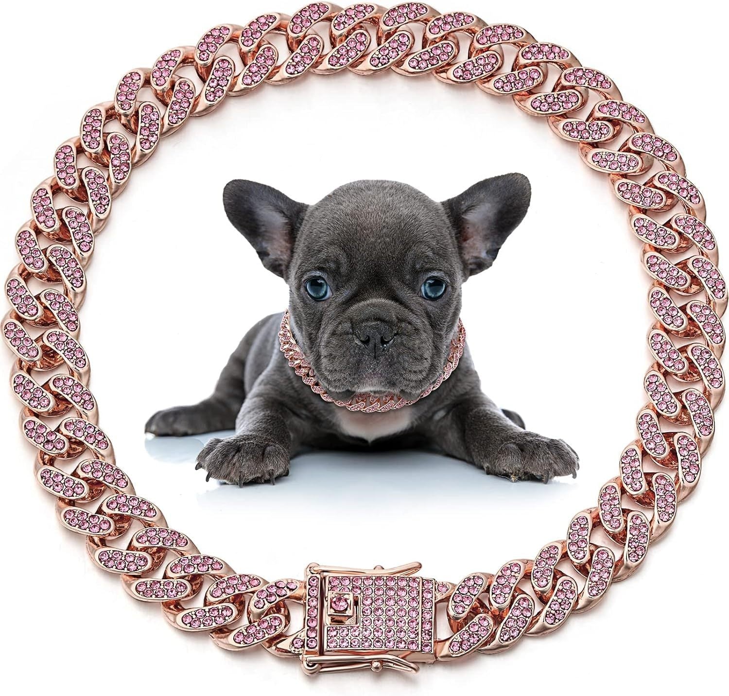 HKM-406547 Elegant Crystal Dog & Cat Necklace - Metal Chain Collar Accessories for Small, Medium, and Large Pets