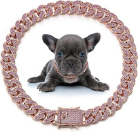HKM-406547 Elegant Crystal Dog & Cat Necklace - Metal Chain Collar Accessories for Small, Medium, and Large Pets