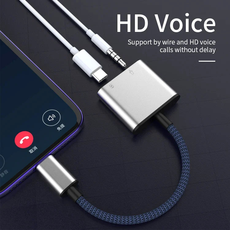 KTX-699283 2-in-1 USB-C to 3.5mm Audio Adapter for iPhone 15/15 Pro and Samsung Headphones