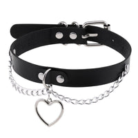 HKM-193811 Heart-Shaped Leather Chain Collar Necklace in Black, Pink, and Red