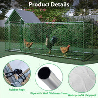 HKM-153747 Durable Metal Chicken Coop with Removable Cover - Walk-in Poultry Run for Chickens, Ducks, and Rabbits