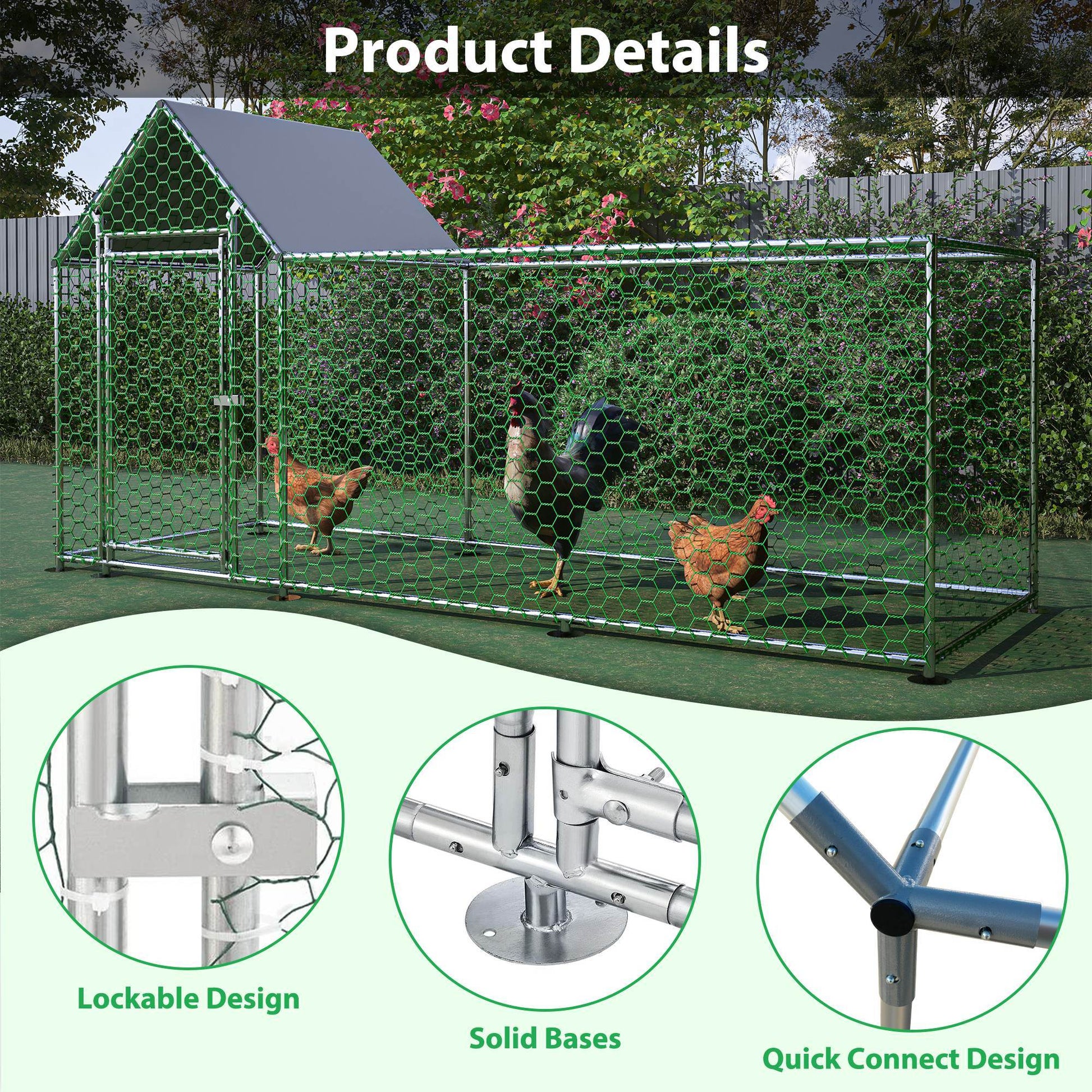 HKM-153747 Durable Metal Chicken Coop with Removable Cover - Walk-in Poultry Run for Chickens, Ducks, and Rabbits