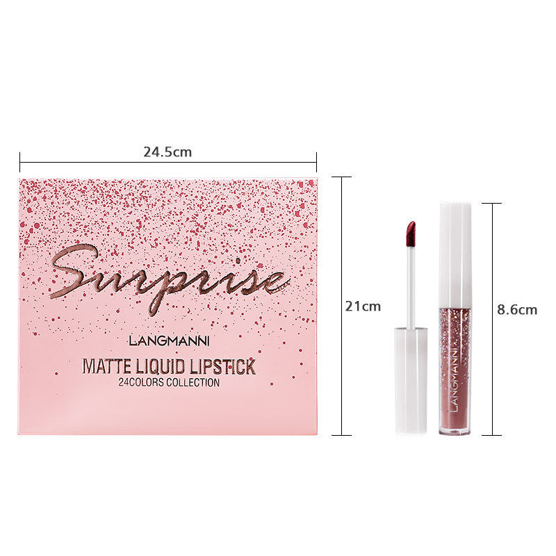 HKM-498451 Matte Waterproof Nonstick Lip Gloss Set - 24 Vibrant Shades (1.2ml Each)