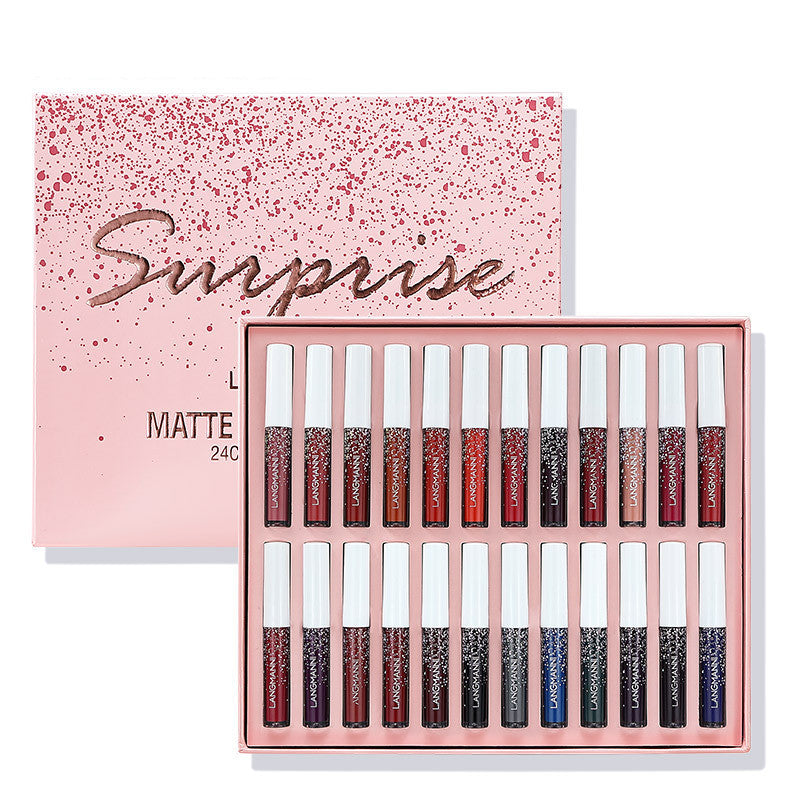 HKM-498451 Matte Waterproof Nonstick Lip Gloss Set - 24 Vibrant Shades (1.2ml Each)