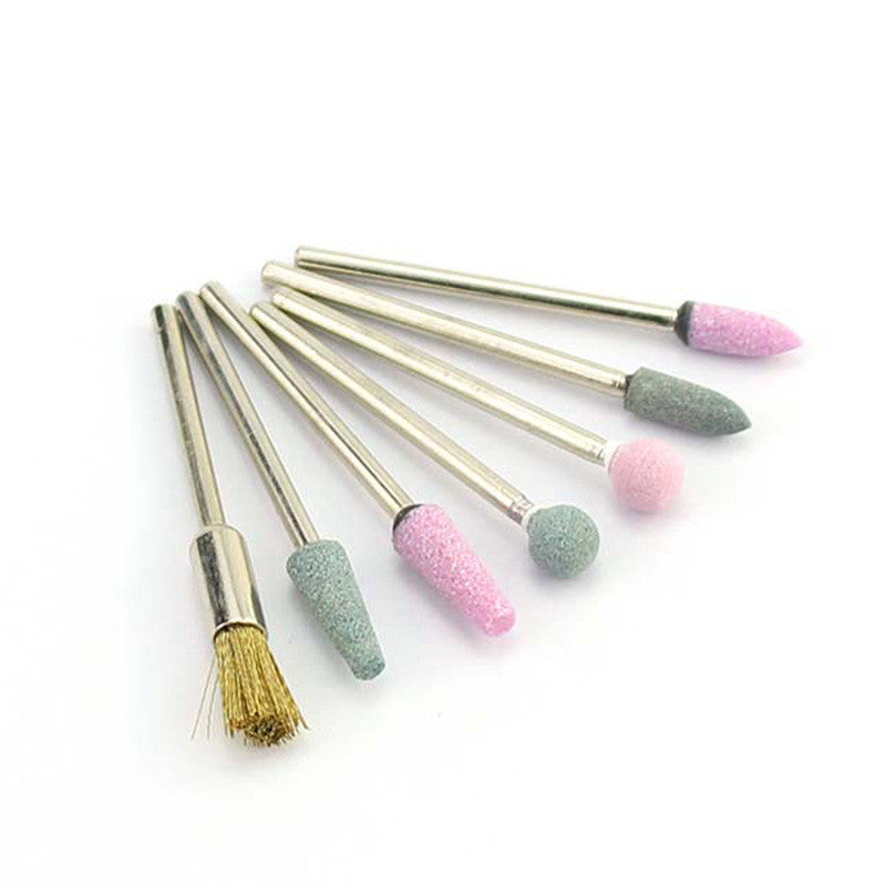 HKM-638675 Silver Tungsten Steel Nail Art Grinding Heads Set - 7 Diamond Polishing Tips for Nail Tools