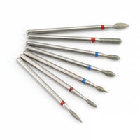HKM-638675 Silver Tungsten Steel Nail Art Grinding Heads Set - 7 Diamond Polishing Tips for Nail Tools