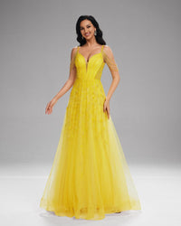 HKM-829907 Elegant Yellow Evening Gown for Women - Model EZ25201