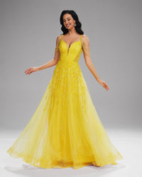 HKM-829907 Elegant Yellow Evening Gown for Women - Model EZ25201