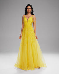 HKM-829907 Elegant Yellow Evening Gown for Women - Model EZ25201