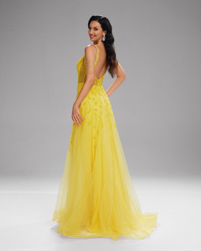 HKM-829907 Elegant Yellow Evening Gown for Women - Model EZ25201