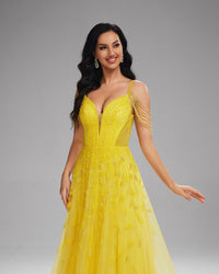 HKM-829907 Elegant Yellow Evening Gown for Women - Model EZ25201