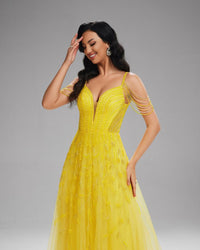 HKM-829907 Elegant Yellow Evening Gown for Women - Model EZ25201