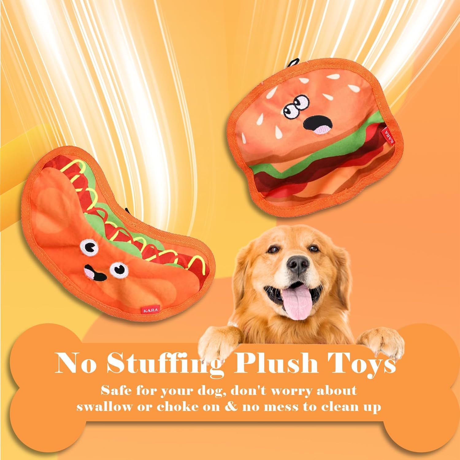 HKM-828243 Durable Crinkle Squeaky Dog Toy for Interactive Play - Stuffing-Free Hamburger Design