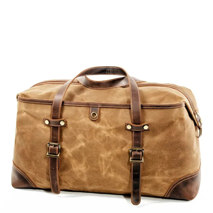 HKM-071507 Waterproof Waxed Canvas Duffle Bag with Leather Accents for Men - 52cm x 22cm x 30cm
