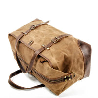 HKM-071507 Waterproof Waxed Canvas Duffle Bag with Leather Accents for Men - 52cm x 22cm x 30cm