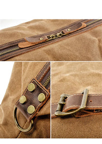 HKM-071507 Waterproof Waxed Canvas Duffle Bag with Leather Accents for Men - 52cm x 22cm x 30cm