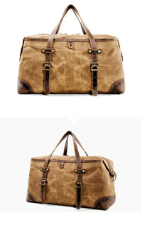 HKM-071507 Waterproof Waxed Canvas Duffle Bag with Leather Accents for Men - 52cm x 22cm x 30cm