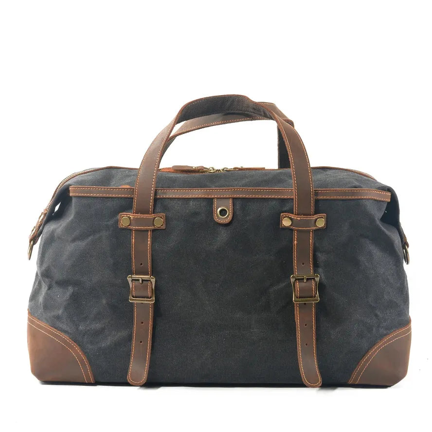 HKM-071507 Waterproof Waxed Canvas Duffle Bag with Leather Accents for Men - 52cm x 22cm x 30cm