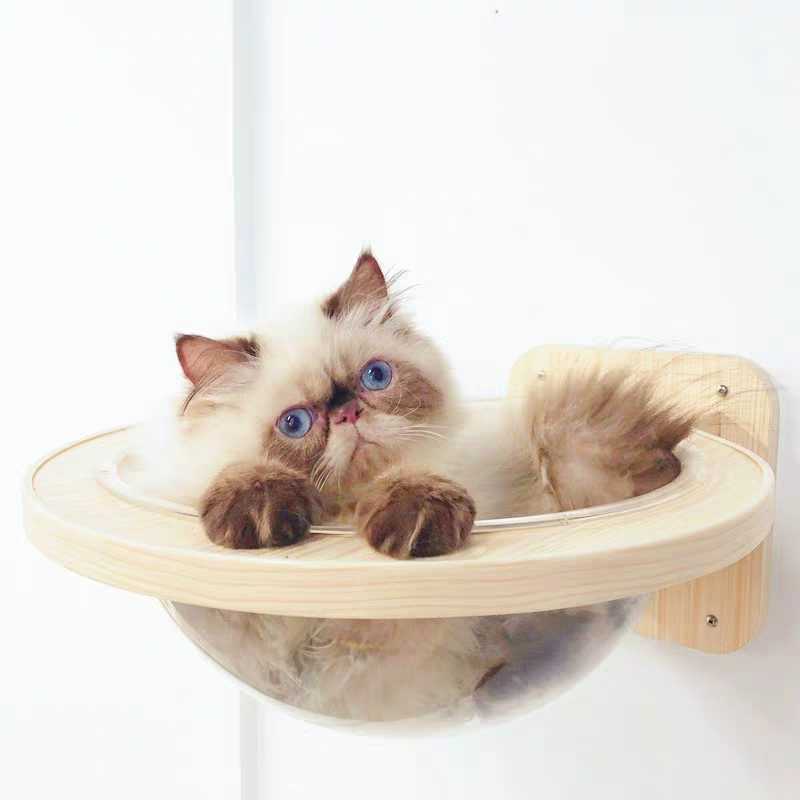 HKM-774035 Wall-Mounted Solid Wood Cat Jumping Platform for Active Pets