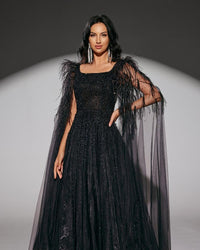 HKM-397011 Elegant Black Evening Dress - Model EZ25013 for Women’s Special Occasions