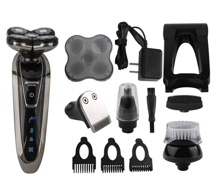 HKM-768019 Rechargeable 5D Rotary Shaver with Multi-Functional Heads and Full Body Wash Design
