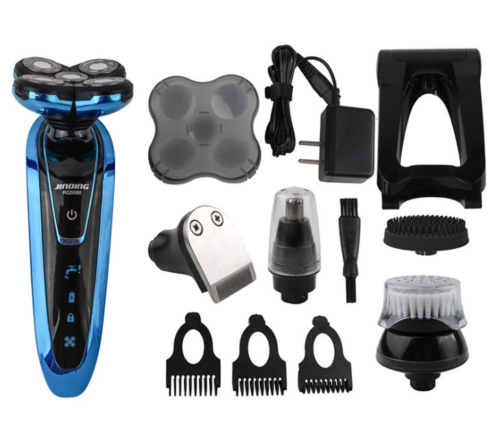 HKM-768019 Rechargeable 5D Rotary Shaver with Multi-Functional Heads and Full Body Wash Design