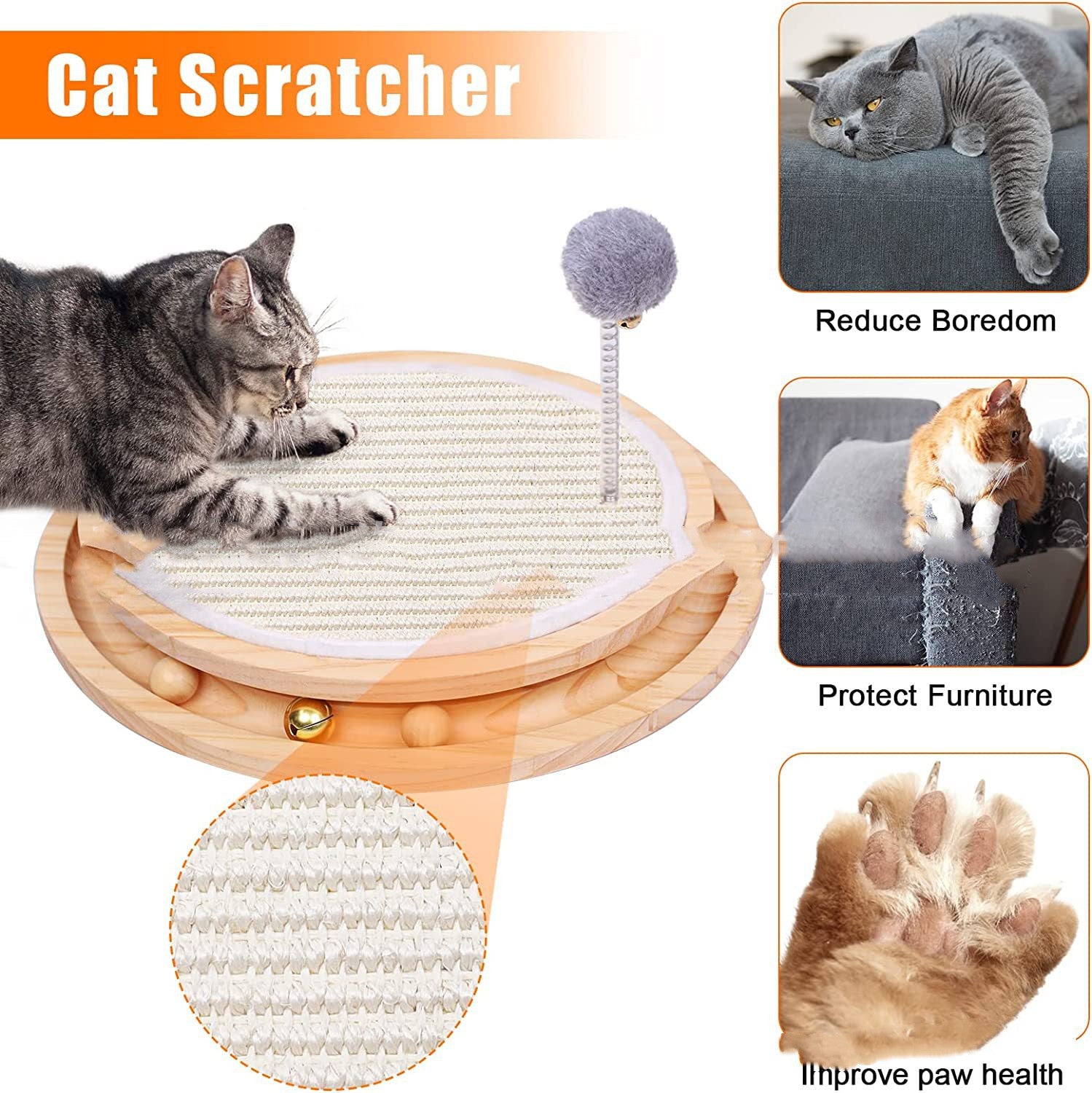 HKM-674579 Two-in-One Cat Scratching Pad and Toy Turntable with Sisal Material - 40 x 34 x 4.7 CM