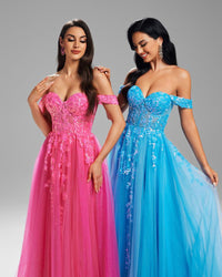 HKM-117907 Elegant Blue Evening Dress for Women - Special Occasion Attire