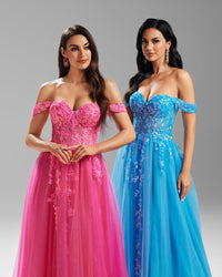 HKM-117907 Elegant Blue Evening Dress for Women - Special Occasion Attire
