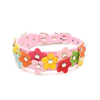 HKM-681875 Double Row Flower Pet Collar - Durable PU Floral Design with Zinc Alloy Accessories, Sizes S and M